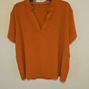 Women's Orange V-Neck Short Sleeve Top